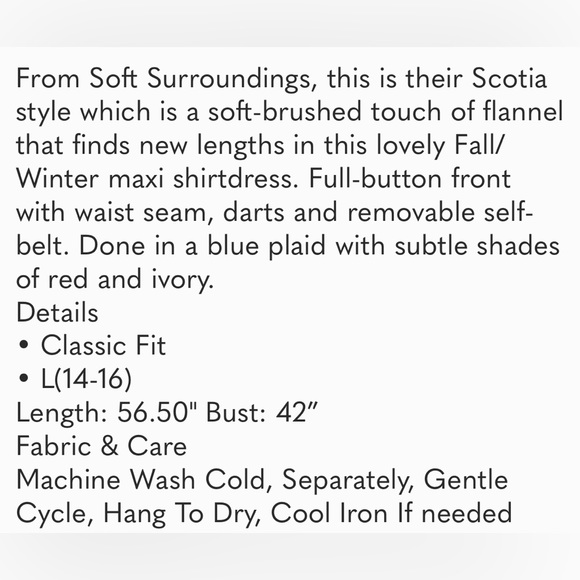 LIKE NEW Soft Surroundings Scotia Plaid Shirtdress L - Picture 2 of 2